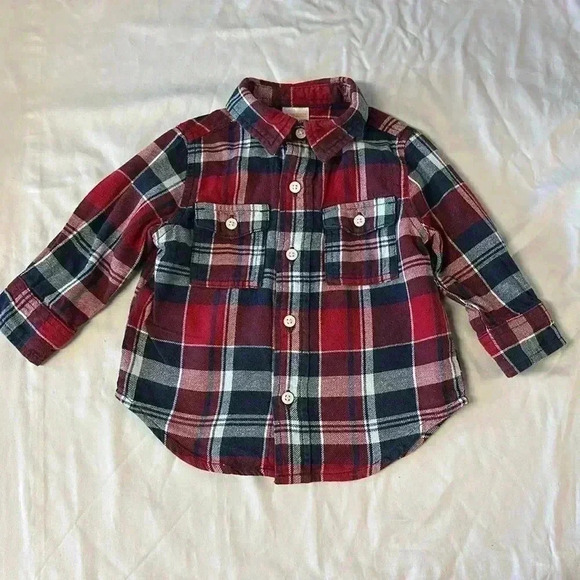 Gymboree - long sleeve plaid flannet button down shirt. Size 6-12  months - Picture 1 of 4